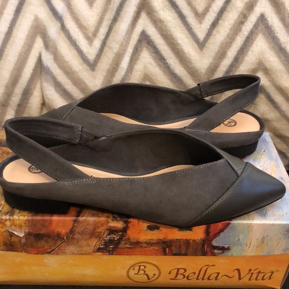 NIB Bella Vita Suede Faux Croc Leather Gray Pointed Toe Slingback Flats 7.5W - Picture 5 of 8